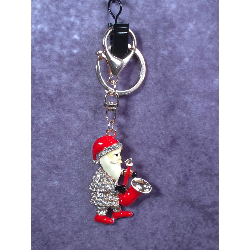 Sparkling Rhinestone Santa Claus Saxophone Keychain Christmas Gift Bag Accessory